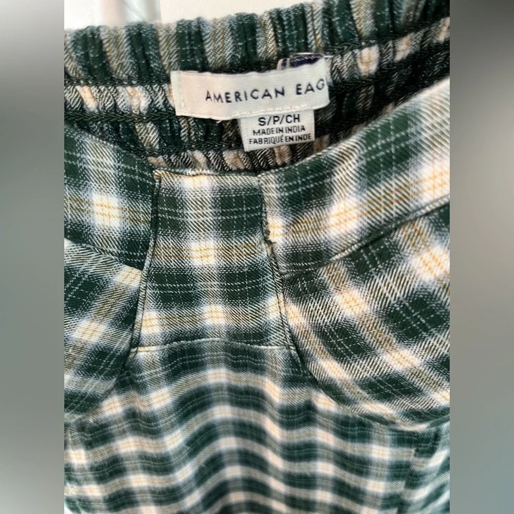 American‎ Eagle Outfitters green small checkered dress spaghetti strap skater - Picture 2 of 5